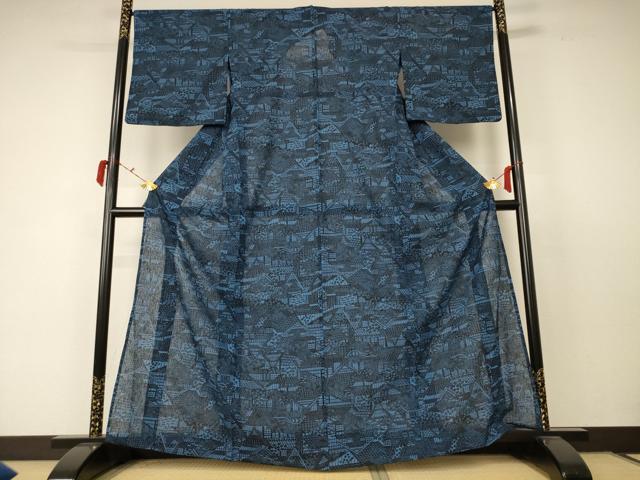 平和屋着物＊夏物 小紋 紗 風景文 洗える着物 AABC6972jd