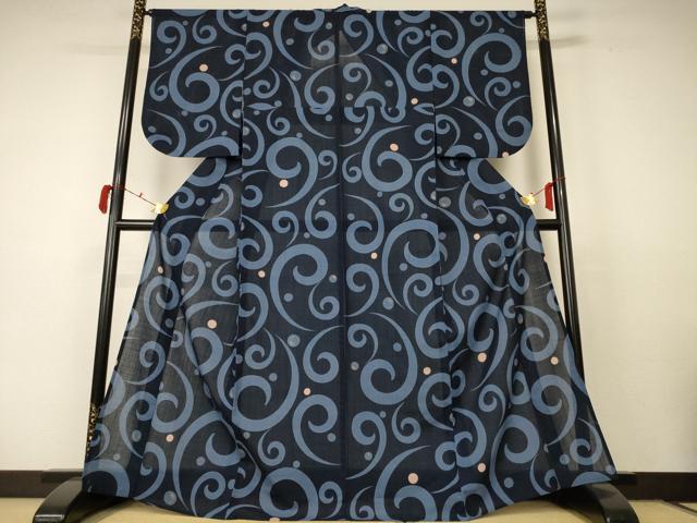 平和屋着物＊夏物 小紋 紗 渦 洗える着物 AABC6974jd