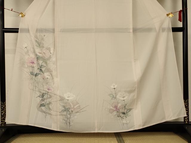 平和屋着物＊夏物 訪問着 絽 中国三大刺繍 汕頭刺繍 スワトウ刺繍 草花文 正絹 逸品 AABC6977jd