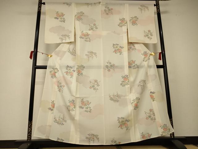 平和屋着物＊夏物 小紋 絽 草花文 金彩 正絹 逸品 AABC6978jd