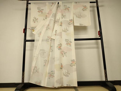 平和屋着物＊夏物 小紋 絽 草花文 金彩 正絹 逸品 AABC6978jd