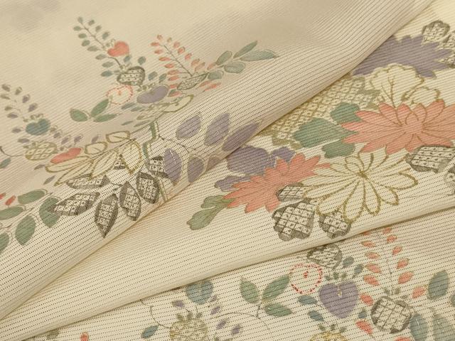 平和屋着物＊夏物 小紋 絽 草花文 金彩 正絹 逸品 AABC6978jd