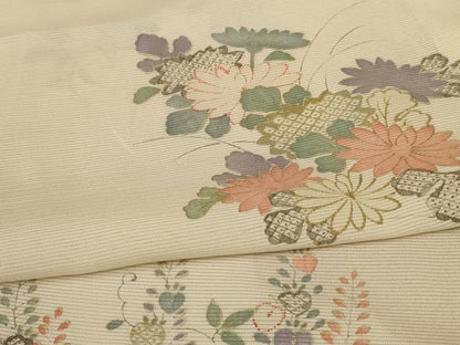平和屋着物＊夏物 小紋 絽 草花文 金彩 正絹 逸品 AABC6978jd
