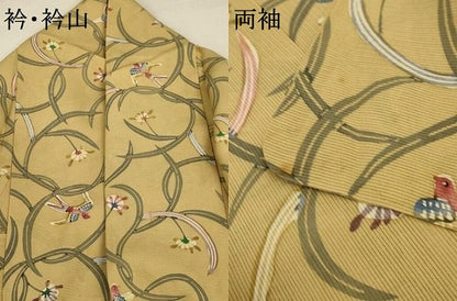 平和屋着物＊夏物 小紋 絽 型染め 花鳥文 正絹 逸品 AABC6979jd