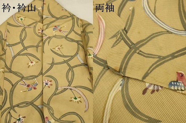 平和屋着物＊夏物 小紋 絽 型染め 花鳥文 正絹 逸品 AABC6979jd