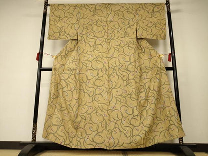 平和屋着物＊夏物 小紋 絽 型染め 花鳥文 正絹 逸品 AABC6979jd