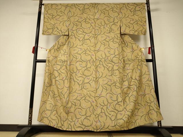 平和屋着物＊夏物 小紋 絽 型染め 花鳥文 正絹 逸品 AABC6979jd
