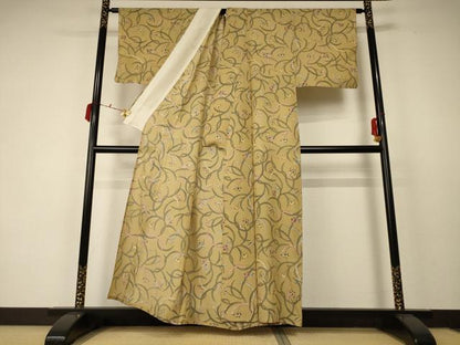 平和屋着物＊夏物 小紋 絽 型染め 花鳥文 正絹 逸品 AABC6979jd