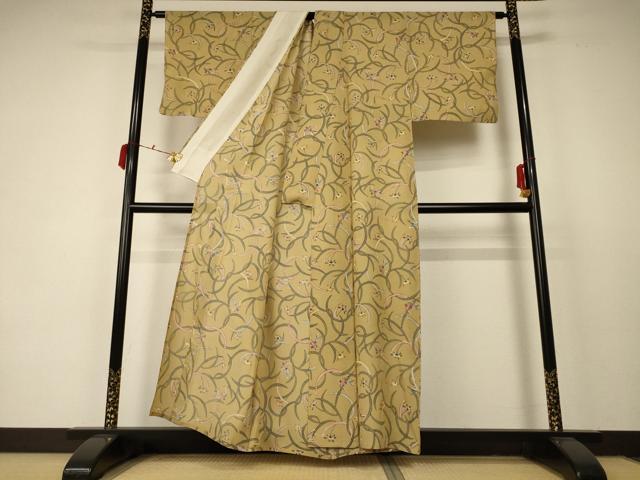 平和屋着物＊夏物 小紋 絽 型染め 花鳥文 正絹 逸品 AABC6979jd