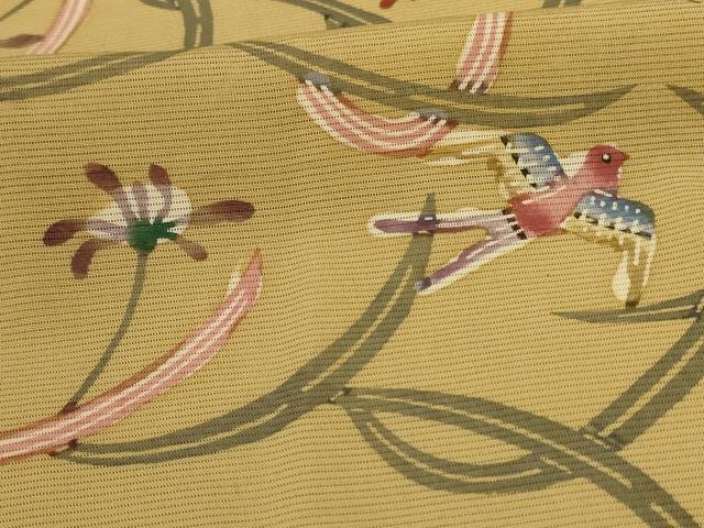 平和屋着物＊夏物 小紋 絽 型染め 花鳥文 正絹 逸品 AABC6979jd