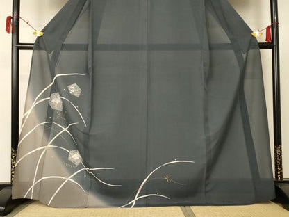 平和屋着物＊夏物　訪問着　絽　草花文　暈し染め　金彩　正絹　逸品　AABC6980jd