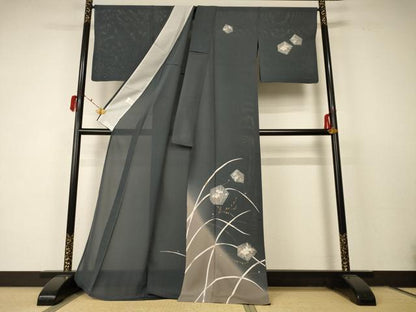 平和屋着物＊夏物　訪問着　絽　草花文　暈し染め　金彩　正絹　逸品　AABC6980jd