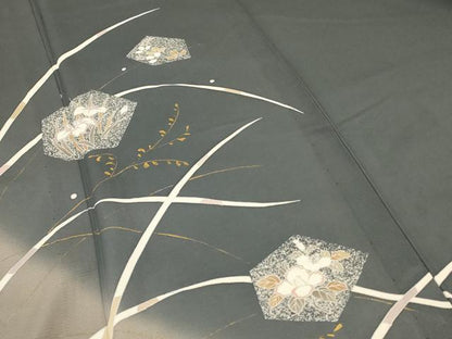 平和屋着物＊夏物　訪問着　絽　草花文　暈し染め　金彩　正絹　逸品　AABC6980jd