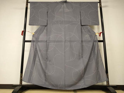 平和屋着物＊夏物 小紋 絽 枝葉文 正絹 逸品 AABC6983jd