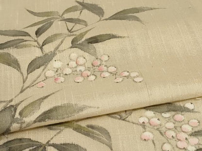 平和屋着物▽訪問着 単衣 紬地 手描き 草花文 正絹 逸品 AABC6987jd