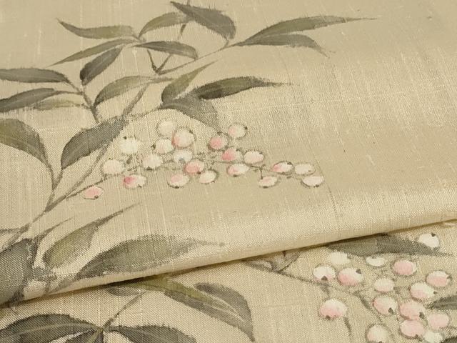 平和屋着物▽訪問着 単衣 紬地 手描き 草花文 正絹 逸品 AABC6987jd