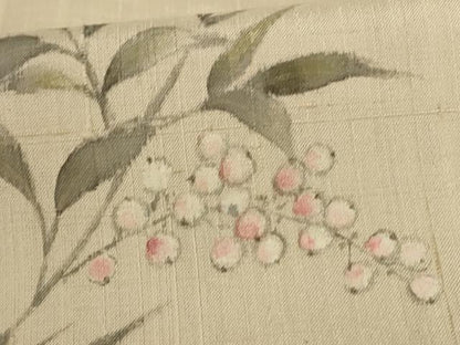 平和屋着物▽訪問着 単衣 紬地 手描き 草花文 正絹 逸品 AABC6987jd