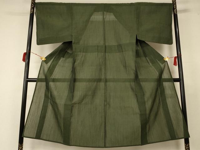 平和屋着物＊夏物 男性 小千谷ちぢみ 麹塵色 麻 逸品 AABC6991jd