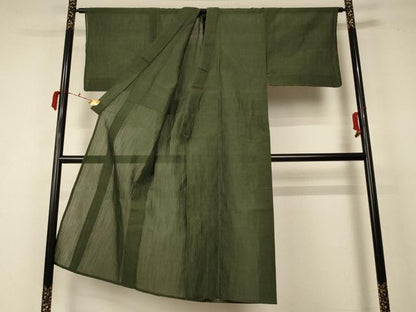 平和屋着物＊夏物 男性 小千谷ちぢみ 麹塵色 麻 逸品 AABC6991jd