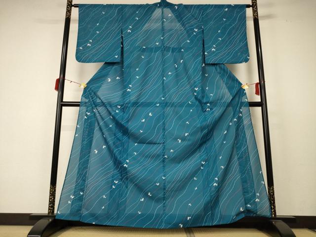 平和屋着物＊夏物 小紋 絽 舞蝶文 洗える着物 AABC6998jd