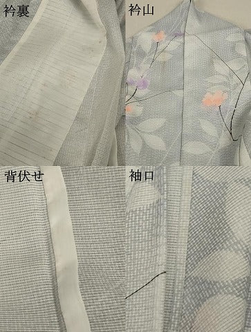 平和屋着物＊夏物 小紋 絽 枝花文 洗える着物 AABC6999jd