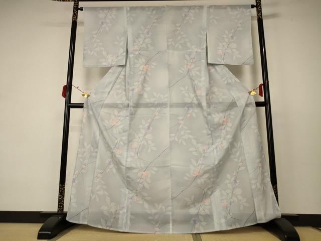 平和屋着物＊夏物 小紋 絽 枝花文 洗える着物 AABC6999jd