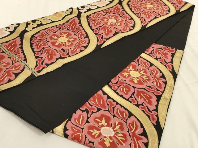 平和屋着物◎六通柄袋帯　唐織　立涌花文　黒地　金糸　正絹　逸品　AABC7002ou