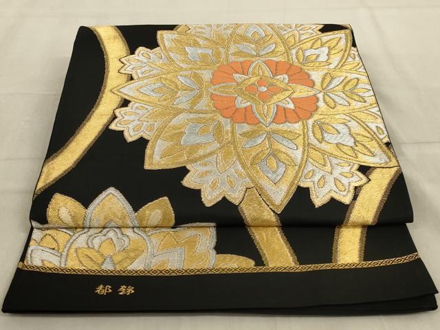 平和屋着物◎六通柄袋帯　唐織　都錦　舞花文　黒地　金銀糸　正絹　逸品　AABC7005ou