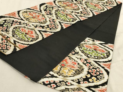 平和屋着物◎六通柄袋帯　更紗花文　黒地　金糸　正絹　逸品　AABC7006ou