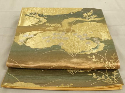 平和屋着物◎六通柄袋帯　風景花文　金銀糸　正絹　逸品　AABC7007ou