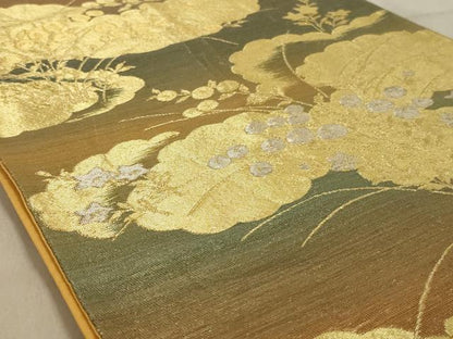 平和屋着物◎六通柄袋帯　風景花文　金銀糸　正絹　逸品　AABC7007ou