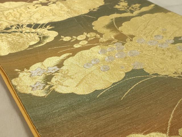 平和屋着物◎六通柄袋帯　風景花文　金銀糸　正絹　逸品　AABC7007ou