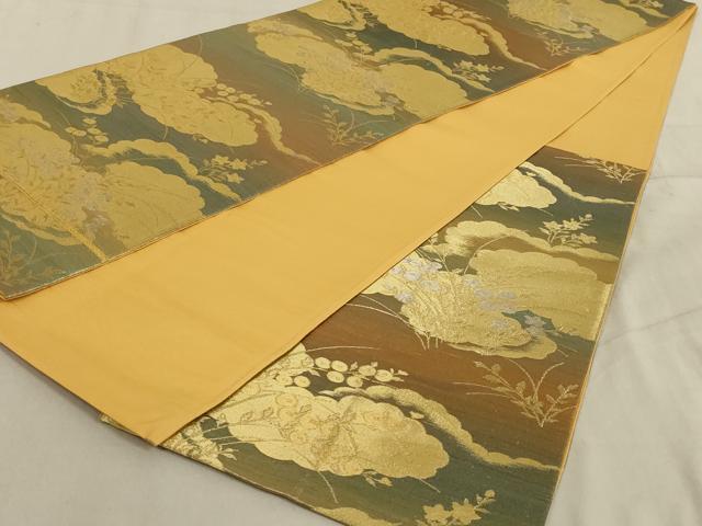 平和屋着物◎六通柄袋帯　風景花文　金銀糸　正絹　逸品　AABC7007ou