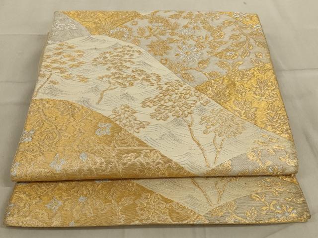 平和屋着物◎六通柄袋帯　流水花文　金銀糸　正絹　逸品　AABC7009ou