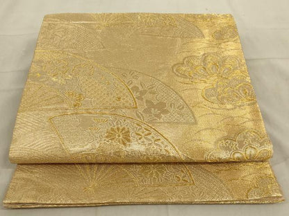 平和屋着物◎六通柄袋帯　扇面花文　金糸　正絹　逸品　AABC7019ou