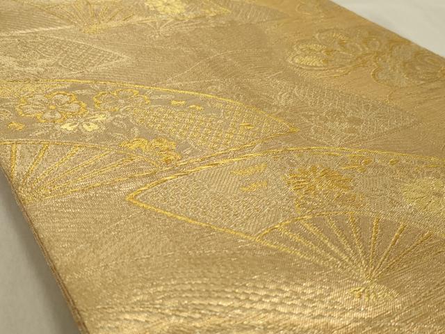 平和屋着物◎六通柄袋帯　扇面花文　金糸　正絹　逸品　AABC7019ou