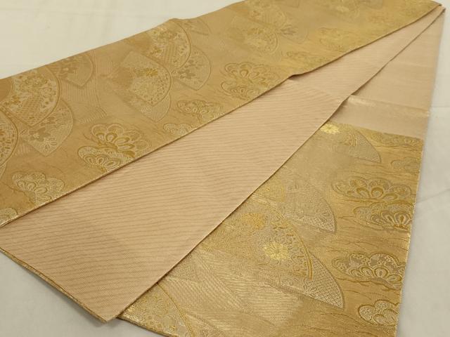 平和屋着物◎六通柄袋帯　扇面花文　金糸　正絹　逸品　AABC7019ou
