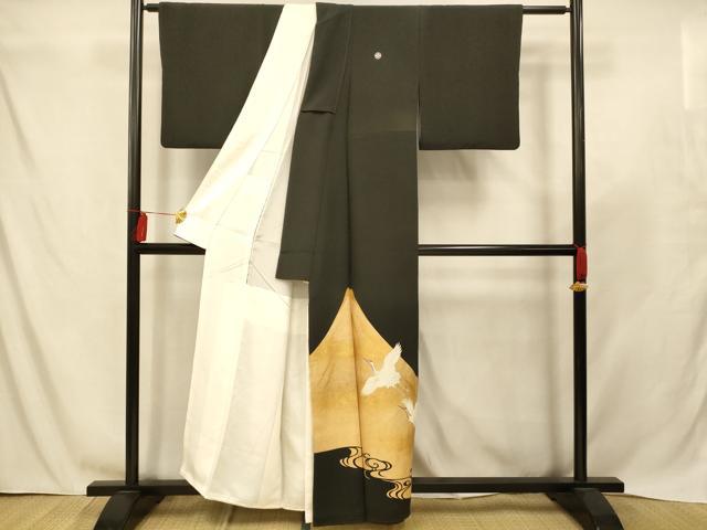 平和屋着物■豪華黒留袖　刺繍　飛鶴風景文　金彩　正絹　逸品　AABC7126fw