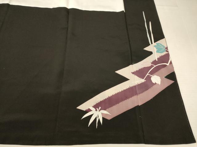 平和屋着物■豪華黒留袖　手描き　刺繍　松皮菱草花文　金彩　正絹　逸品　AABC7204fw
