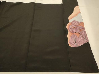 平和屋着物■豪華黒留袖　駒刺繍　飛鶴風景文　暈し染め　金彩　正絹　逸品　AABC7217fw
