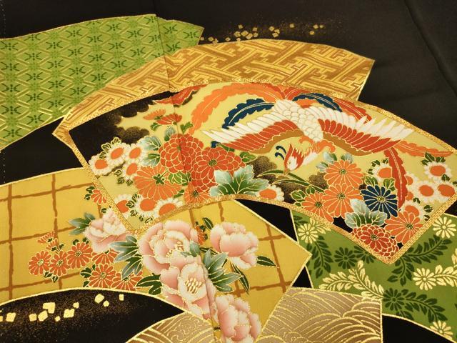 平和屋着物■豪華黒留袖　駒刺繍　地紙鳳凰草花文　金彩　正絹　逸品　AABC7237fw