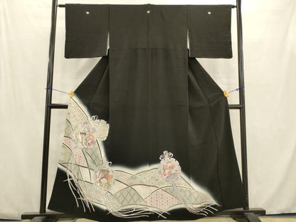 平和屋着物■豪華黒留袖 駒刺繍 雪輪花文 暈し染め 銀彩 正絹 逸品 AABC7247ma