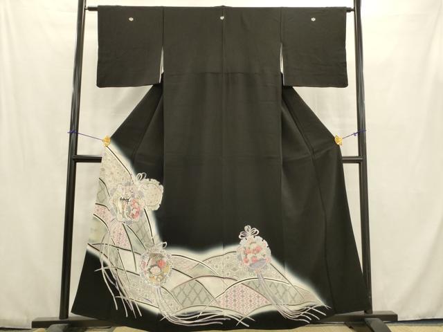 平和屋着物■豪華黒留袖 駒刺繍 雪輪花文 暈し染め 銀彩 正絹 逸品 AABC7247ma