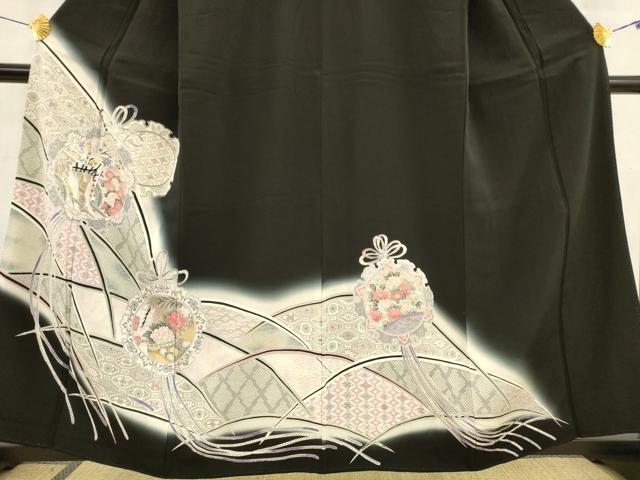 平和屋着物■豪華黒留袖 駒刺繍 雪輪花文 暈し染め 銀彩 正絹 逸品 AABC7247ma