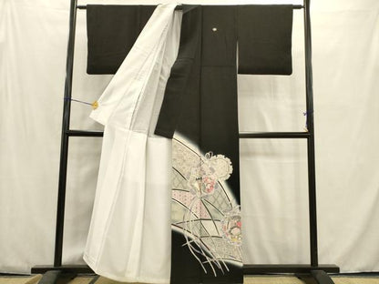 平和屋着物■豪華黒留袖 駒刺繍 雪輪花文 暈し染め 銀彩 正絹 逸品 AABC7247ma