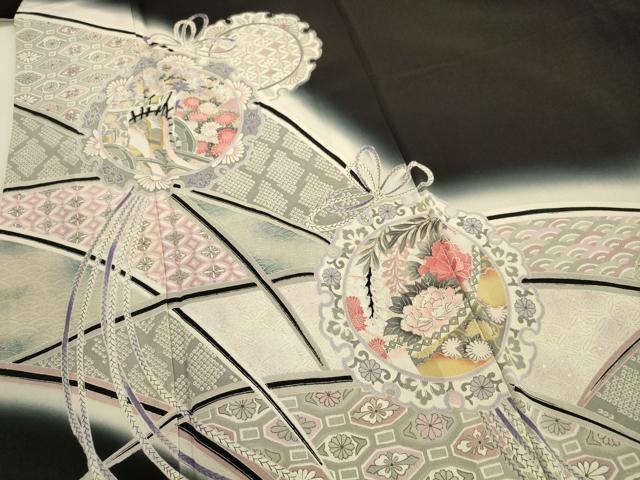 平和屋着物■豪華黒留袖 駒刺繍 雪輪花文 暈し染め 銀彩 正絹 逸品 AABC7247ma