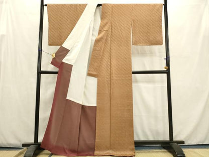平和屋着物●上質な色無地 楓地紋 香染色 正絹 逸品 未使用 AABC7331ma