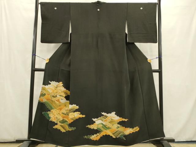 平和屋着物■豪華黒留袖　駒刺繍　立波文　金彩　正絹　逸品　AABC7378ma