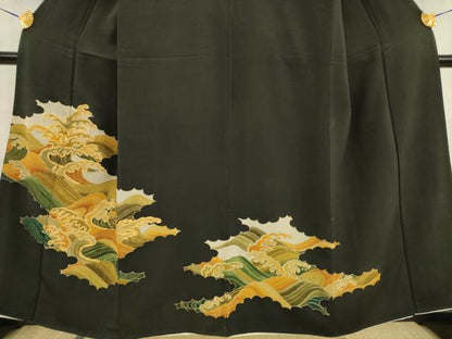 平和屋着物■豪華黒留袖　駒刺繍　立波文　金彩　正絹　逸品　AABC7378ma