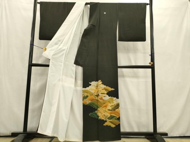 平和屋着物■豪華黒留袖　駒刺繍　立波文　金彩　正絹　逸品　AABC7378ma